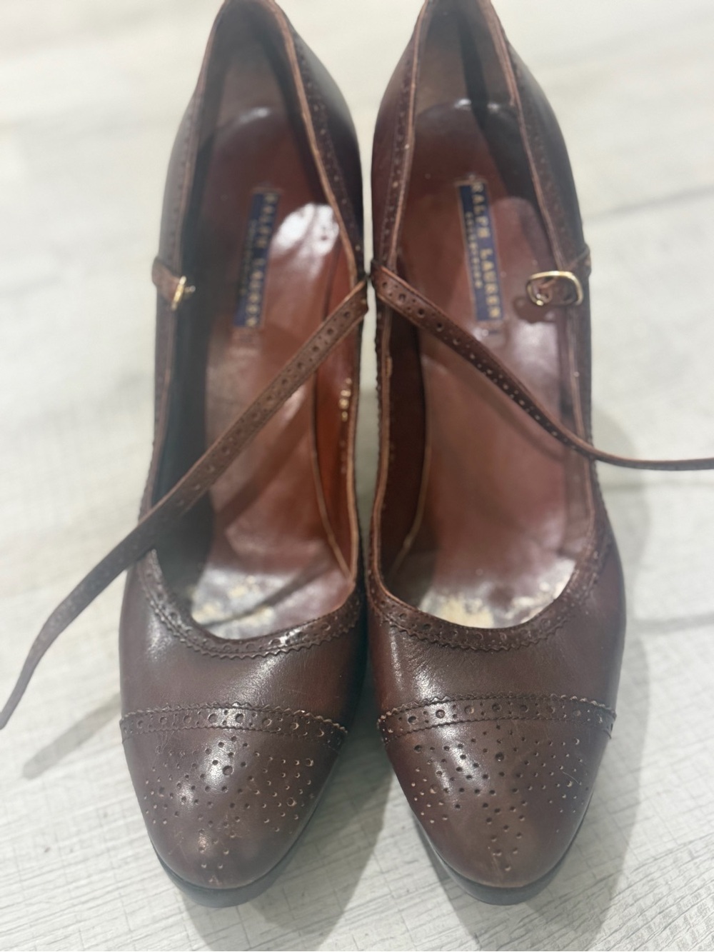 Ralph Lauren Brown Leather Mary Jane Heels